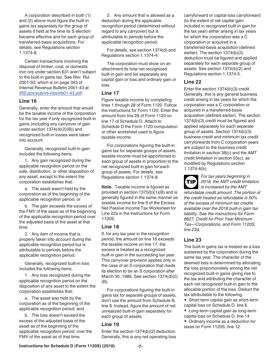 Instructions for IRS Form 1120S Schedule D Capital Gains and Losses and Built-In Gains, Page 7