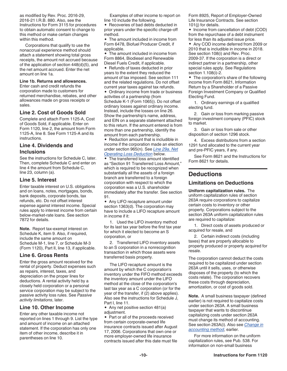 Instructions for IRS Form 1120 U.S. Corporation Income Tax Return, Page 10