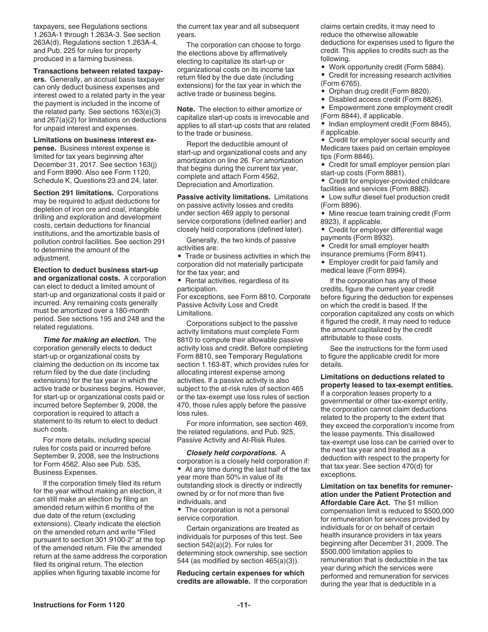 Instructions for IRS Form 1120 U.S. Corporation Income Tax Return, Page 11