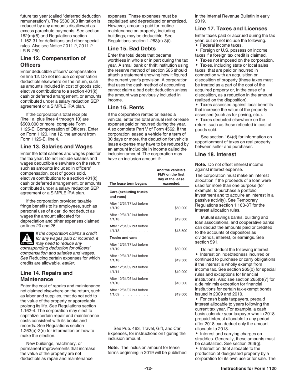 Instructions for IRS Form 1120 U.S. Corporation Income Tax Return, Page 12