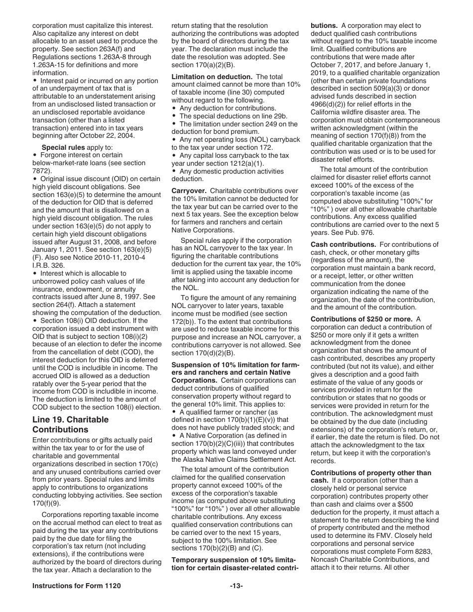 Instructions for IRS Form 1120 U.S. Corporation Income Tax Return, Page 13