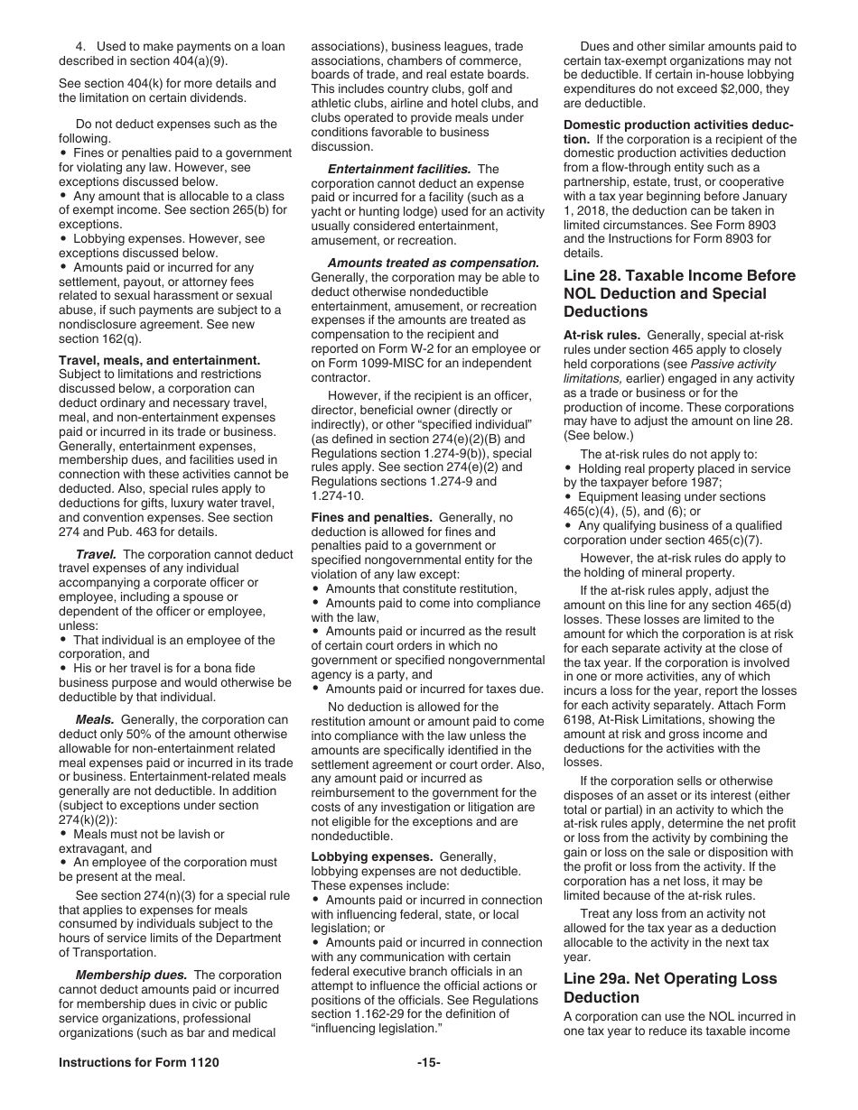 Instructions for IRS Form 1120 U.S. Corporation Income Tax Return, Page 15
