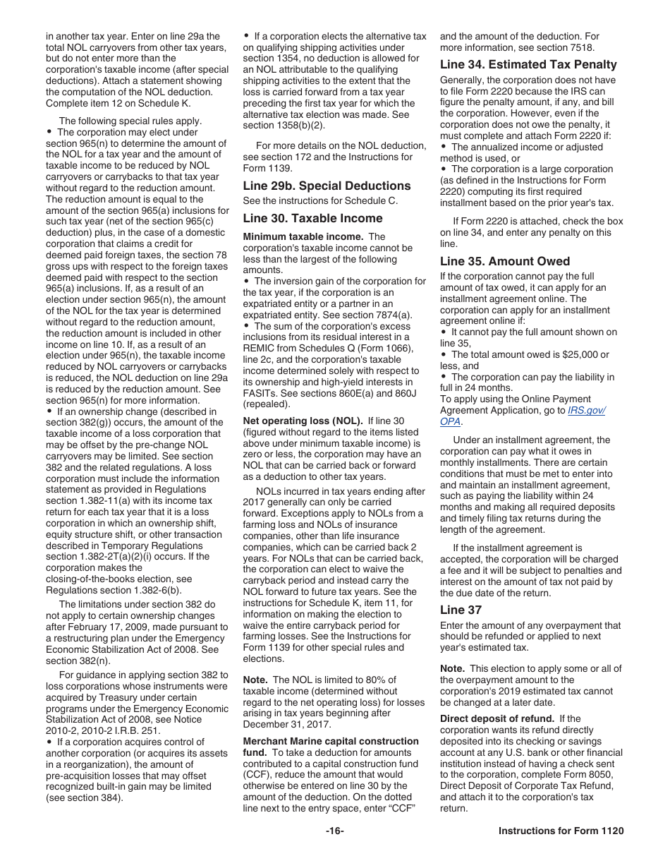 Instructions for IRS Form 1120 U.S. Corporation Income Tax Return, Page 16