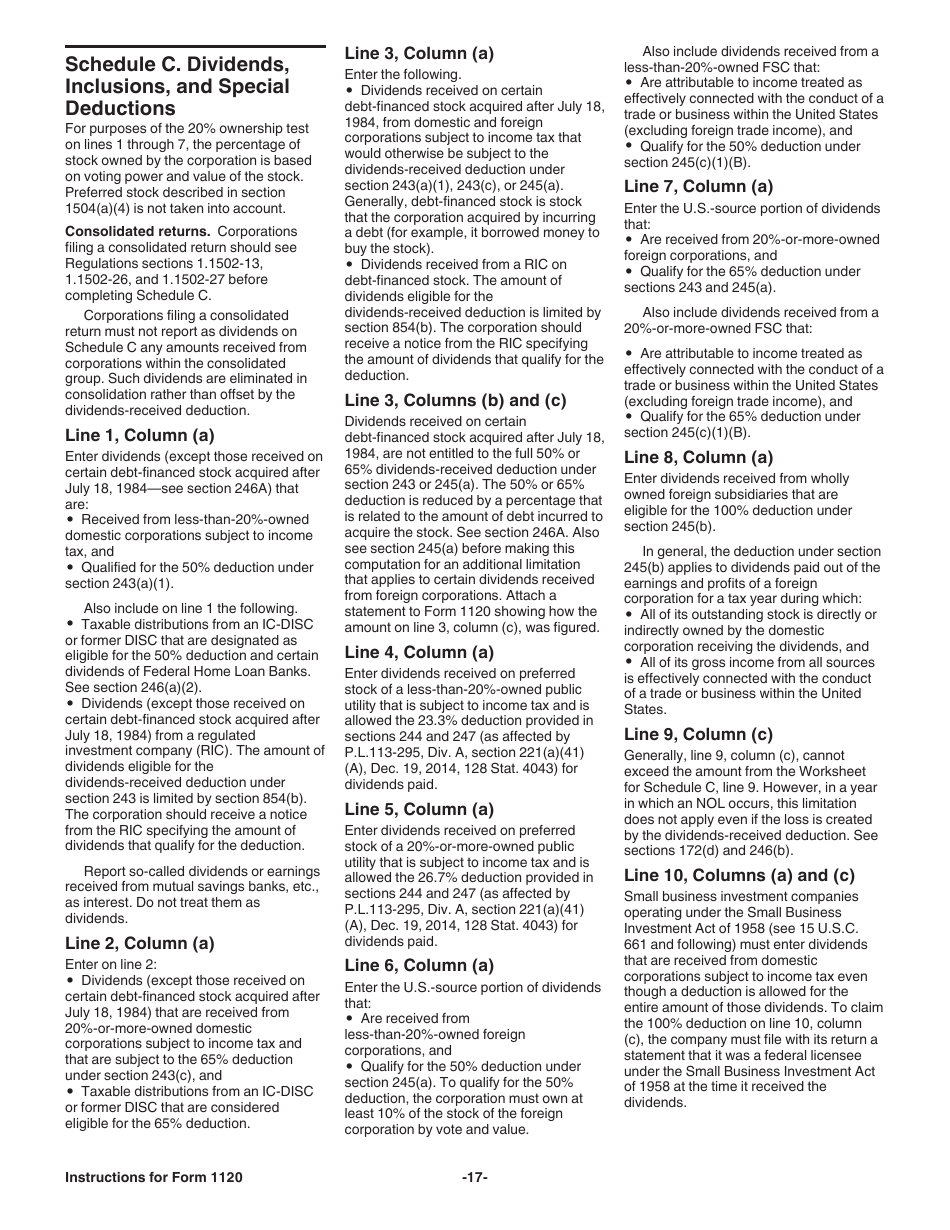Instructions for IRS Form 1120 U.S. Corporation Income Tax Return, Page 17
