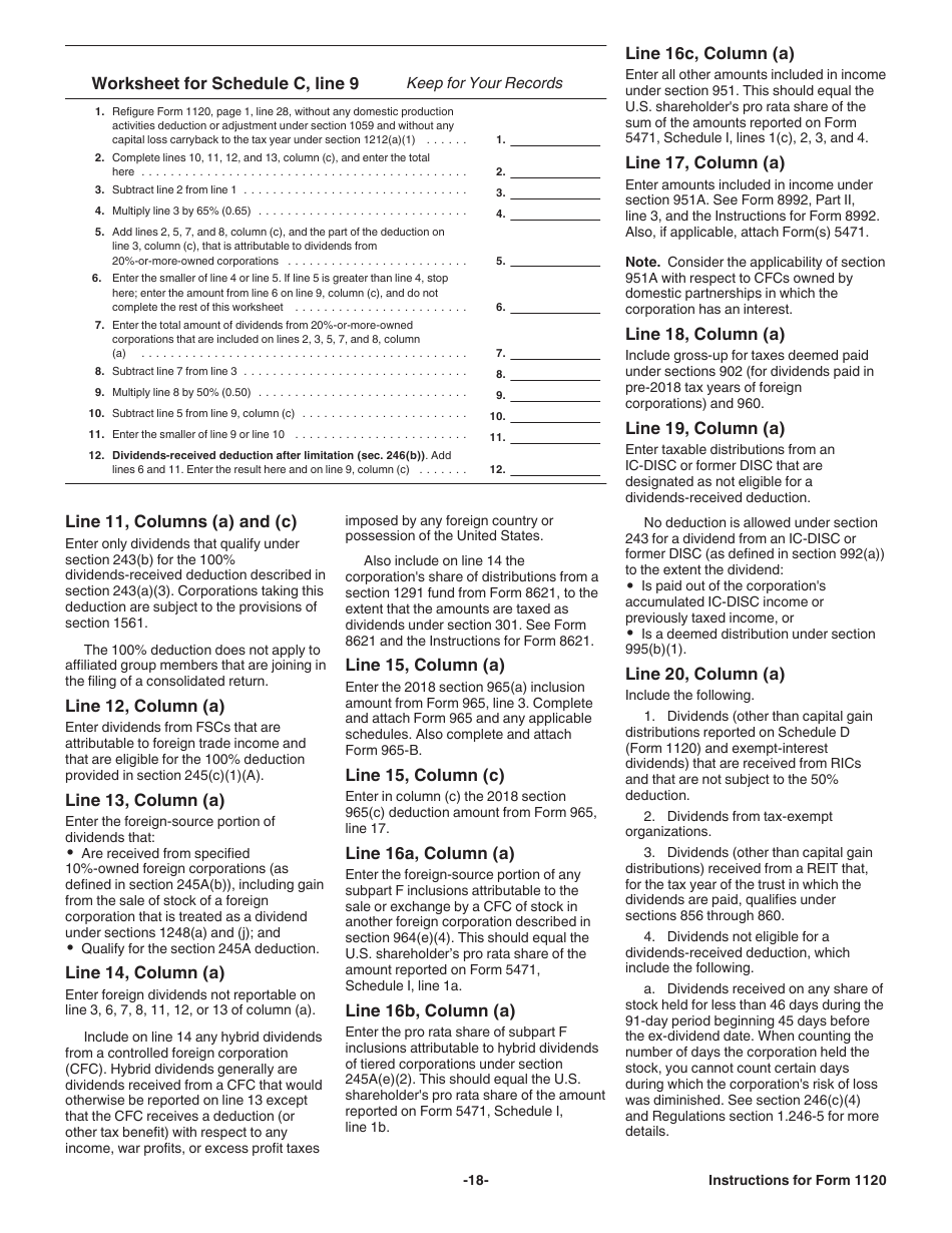 Instructions for IRS Form 1120 U.S. Corporation Income Tax Return, Page 18