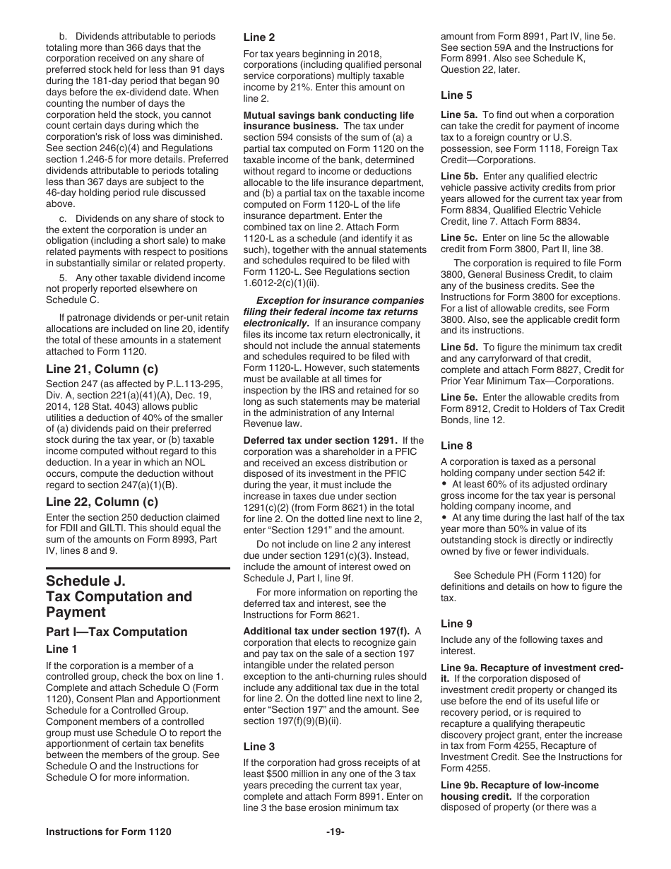 Instructions for IRS Form 1120 U.S. Corporation Income Tax Return, Page 19