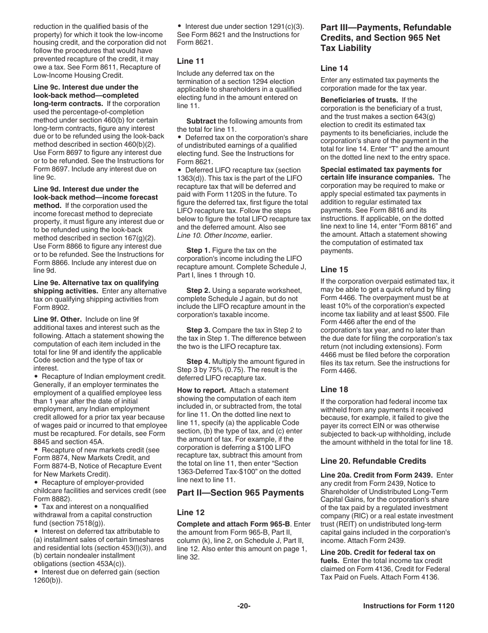Instructions for IRS Form 1120 U.S. Corporation Income Tax Return, Page 20