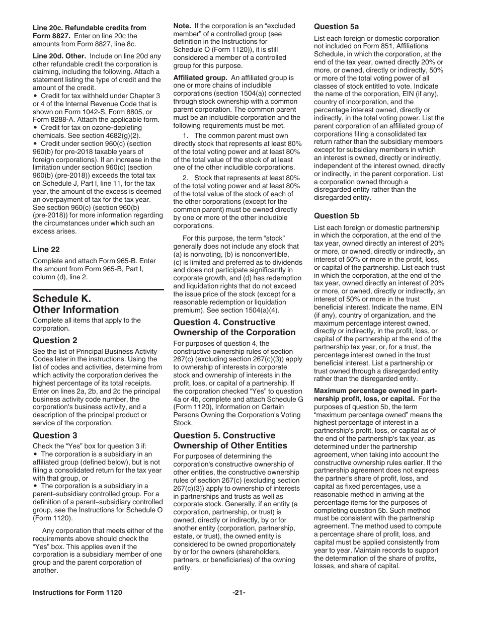 Instructions for IRS Form 1120 U.S. Corporation Income Tax Return, Page 21