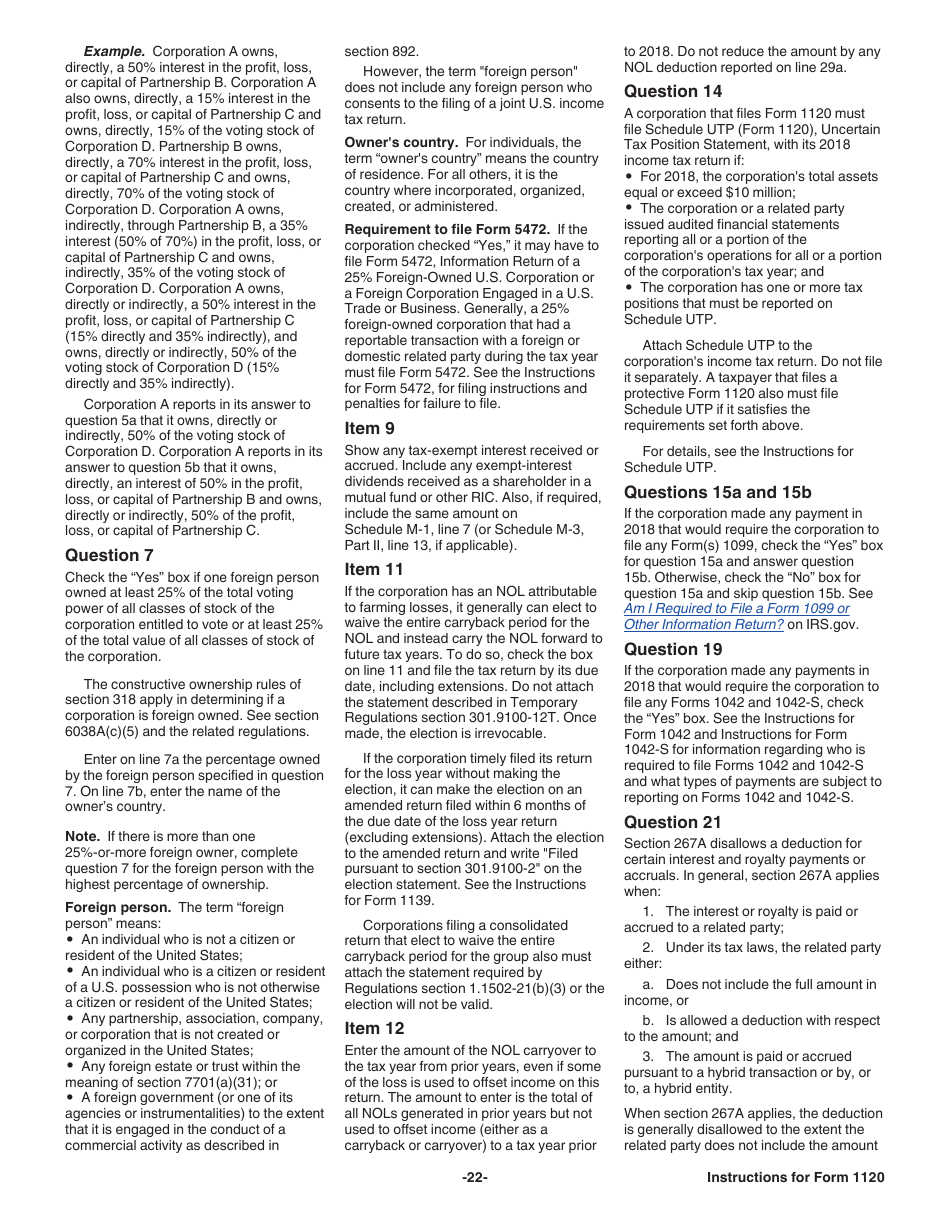 Instructions for IRS Form 1120 U.S. Corporation Income Tax Return, Page 22