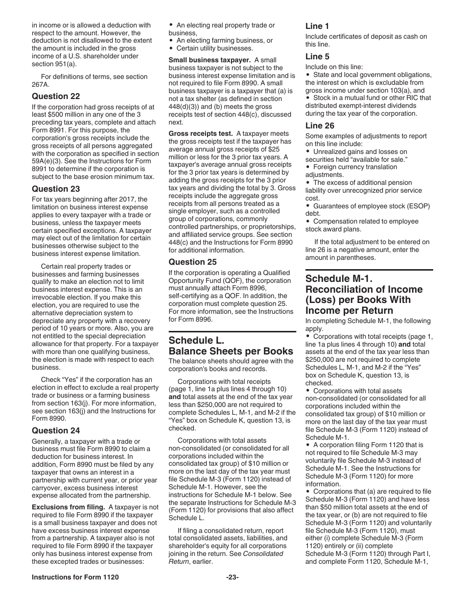 Instructions for IRS Form 1120 U.S. Corporation Income Tax Return, Page 23