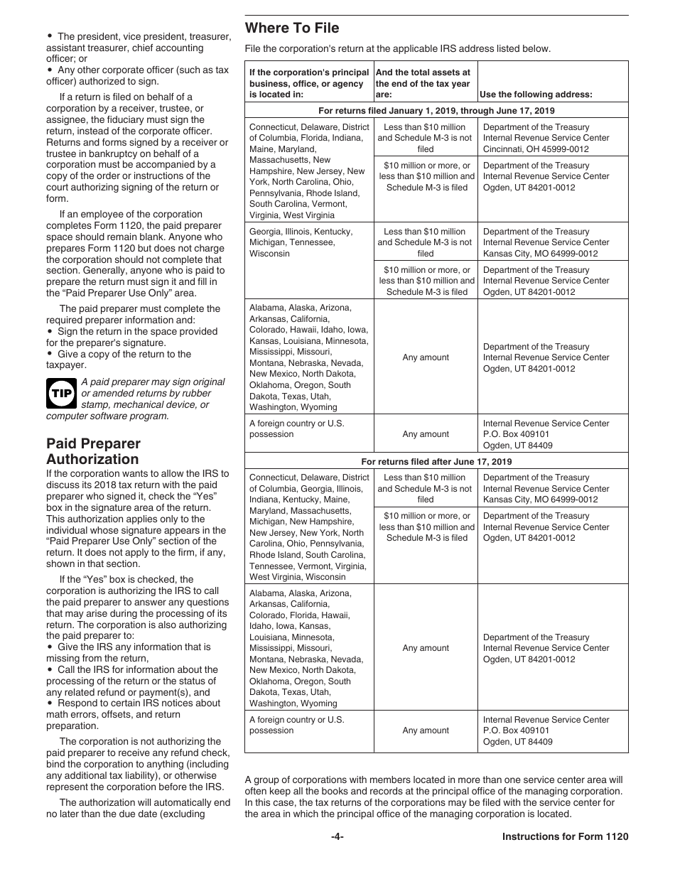 Instructions for IRS Form 1120 U.S. Corporation Income Tax Return, Page 4