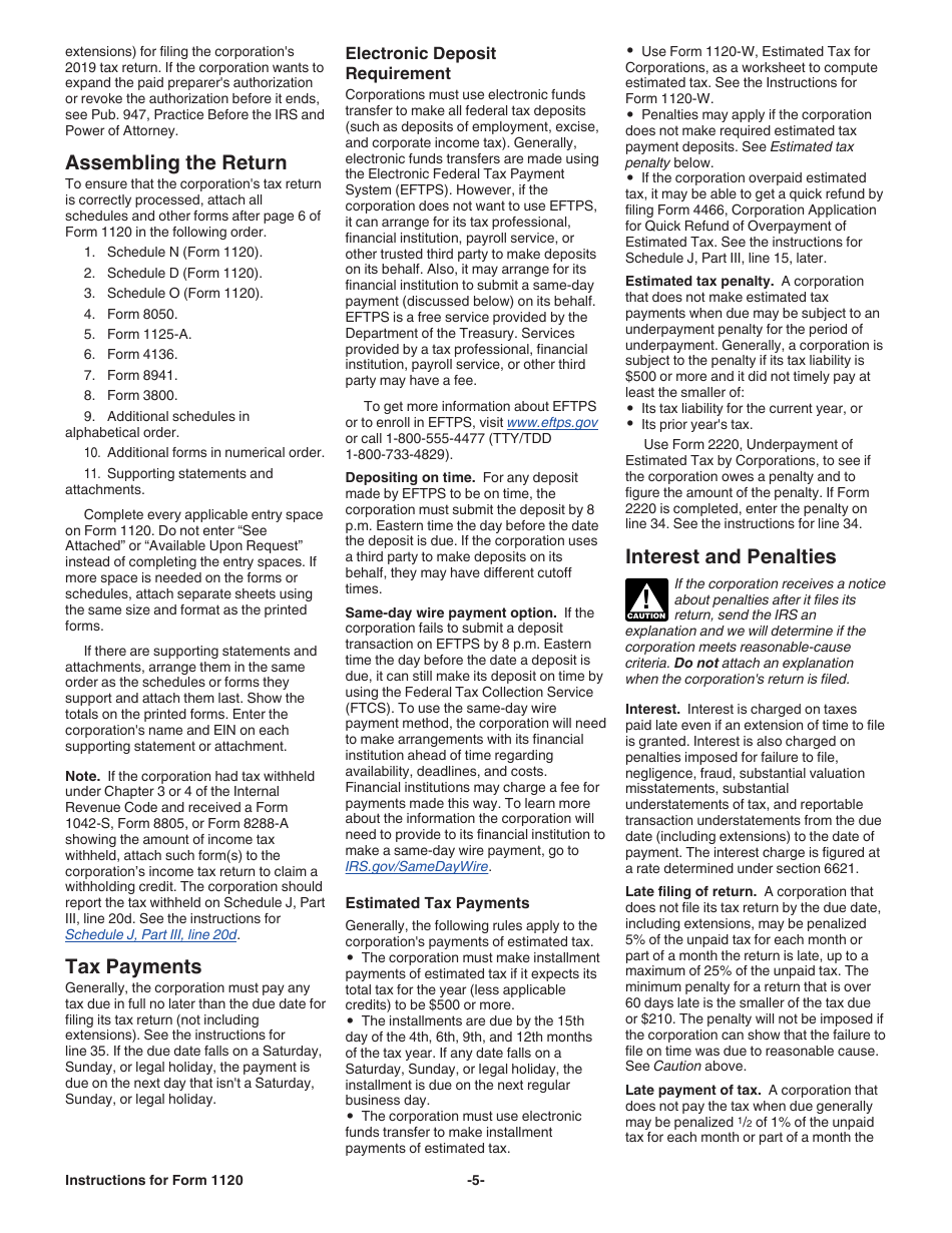 Instructions for IRS Form 1120 U.S. Corporation Income Tax Return, Page 5