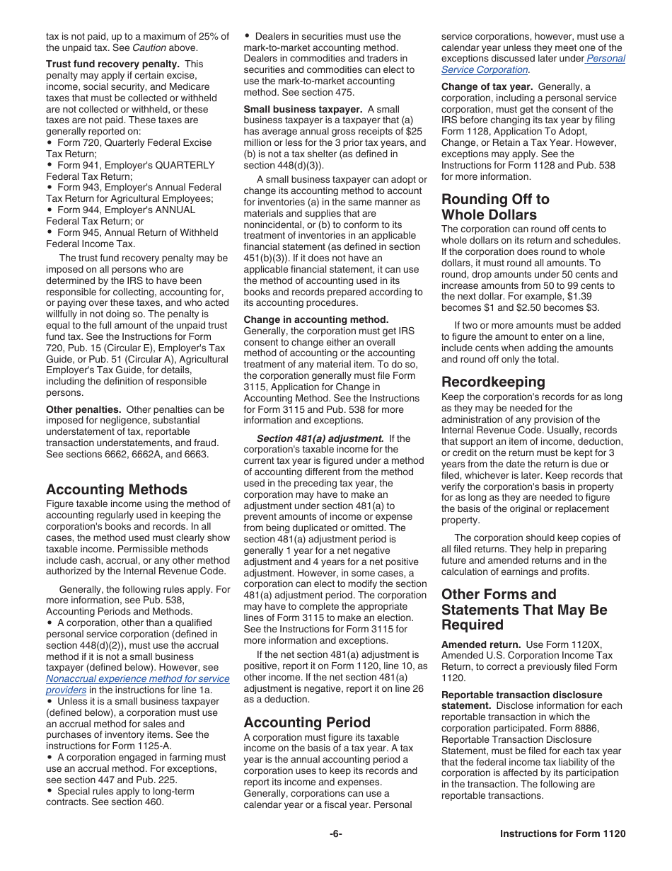 Instructions for IRS Form 1120 U.S. Corporation Income Tax Return, Page 6