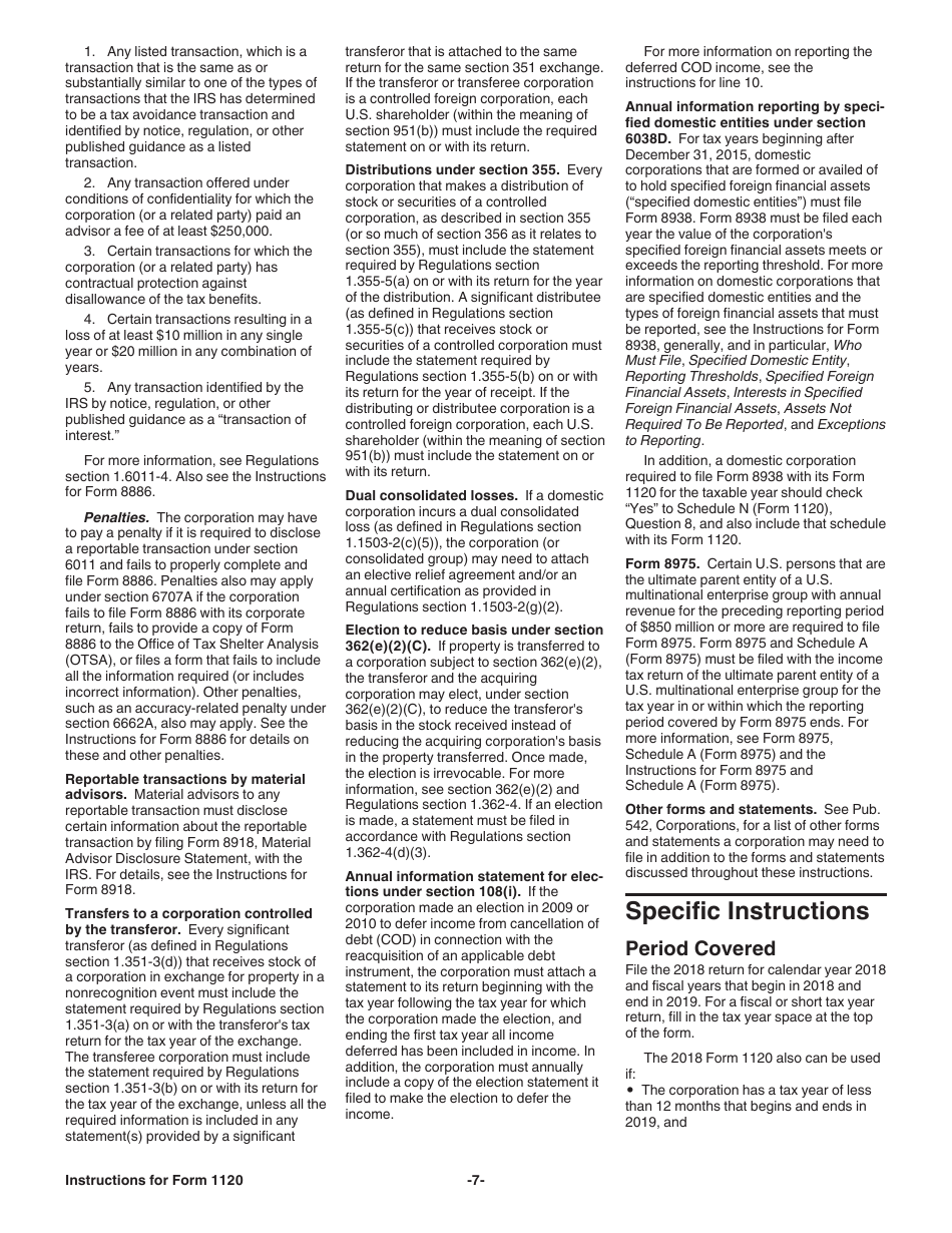 Instructions for IRS Form 1120 U.S. Corporation Income Tax Return, Page 7