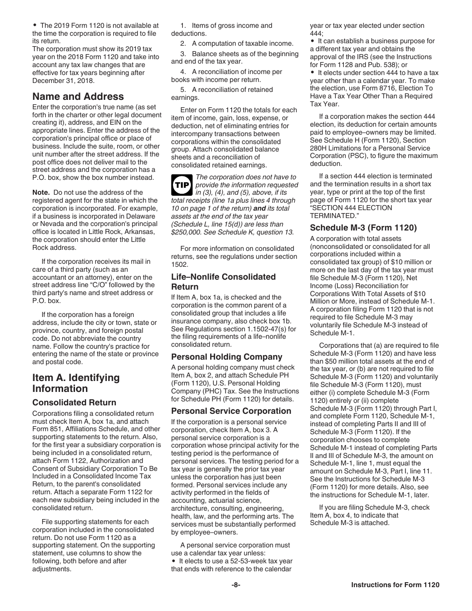 Instructions for IRS Form 1120 U.S. Corporation Income Tax Return, Page 8