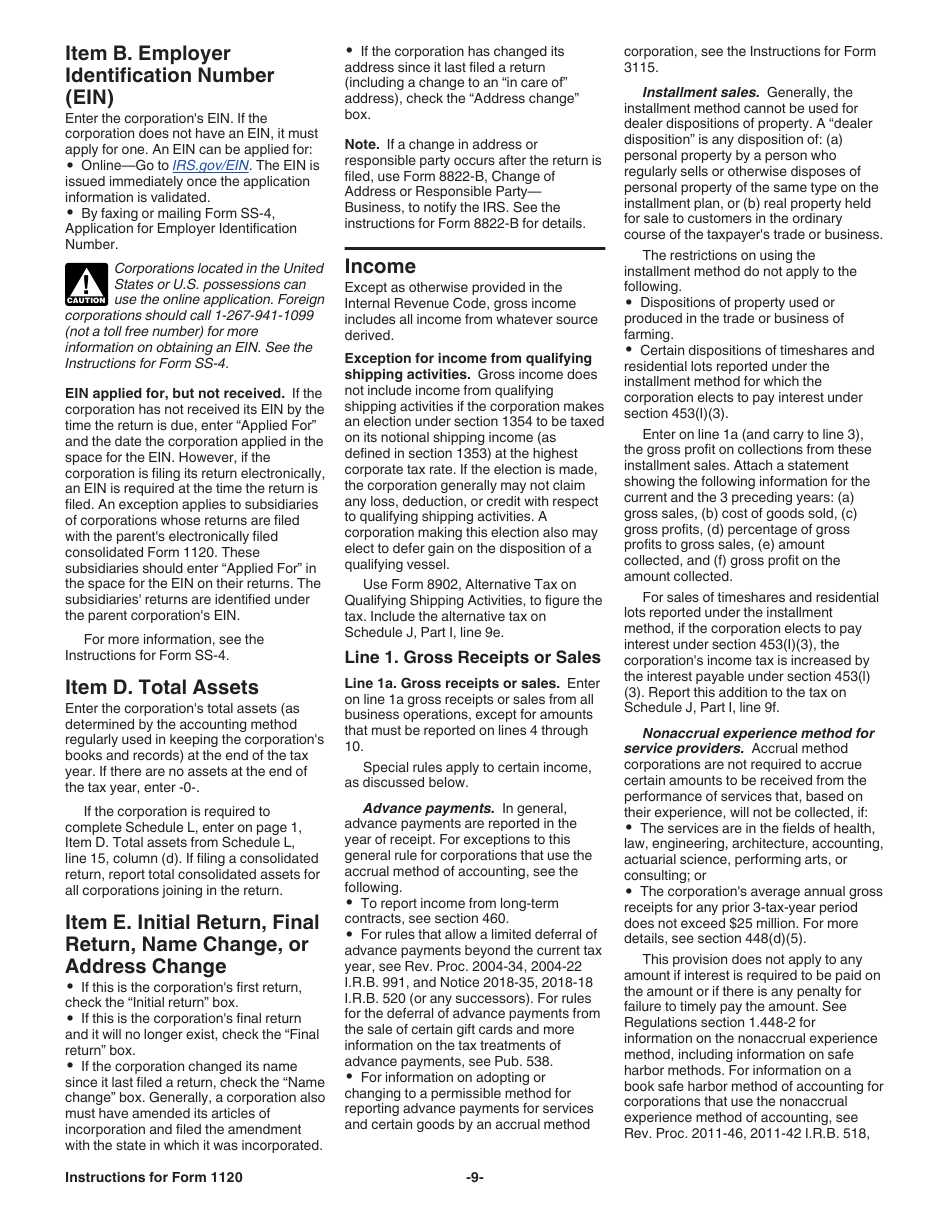 Instructions for IRS Form 1120 U.S. Corporation Income Tax Return, Page 9