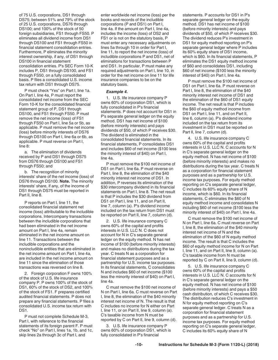 Instructions for IRS Form 1120-L Schedule M-3 Net Income (Loss) Reconciliation for U.S. Life Insurance Companies With Total Assets of $10 Million or More, Page 10