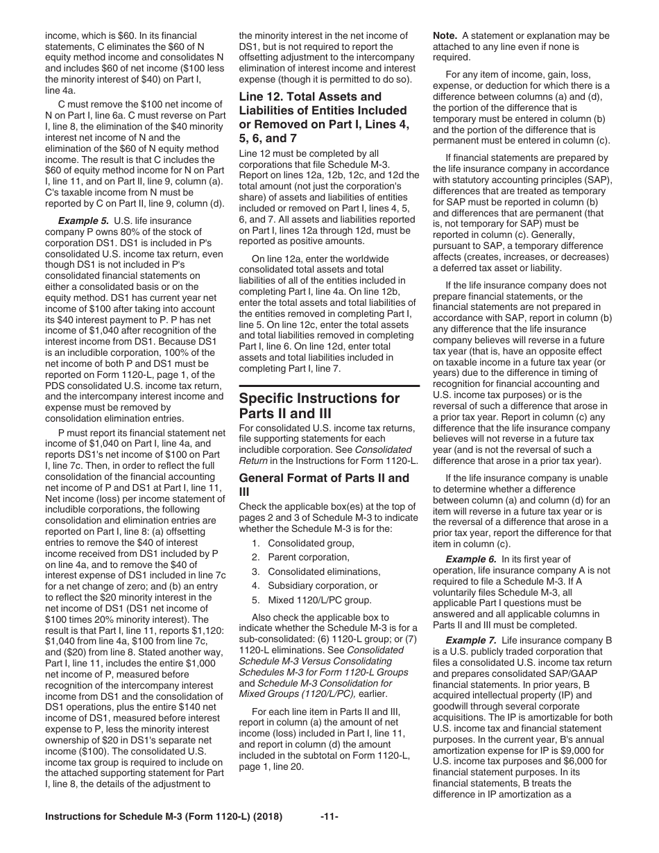 Instructions for IRS Form 1120-L Schedule M-3 Net Income (Loss) Reconciliation for U.S. Life Insurance Companies With Total Assets of $10 Million or More, Page 11