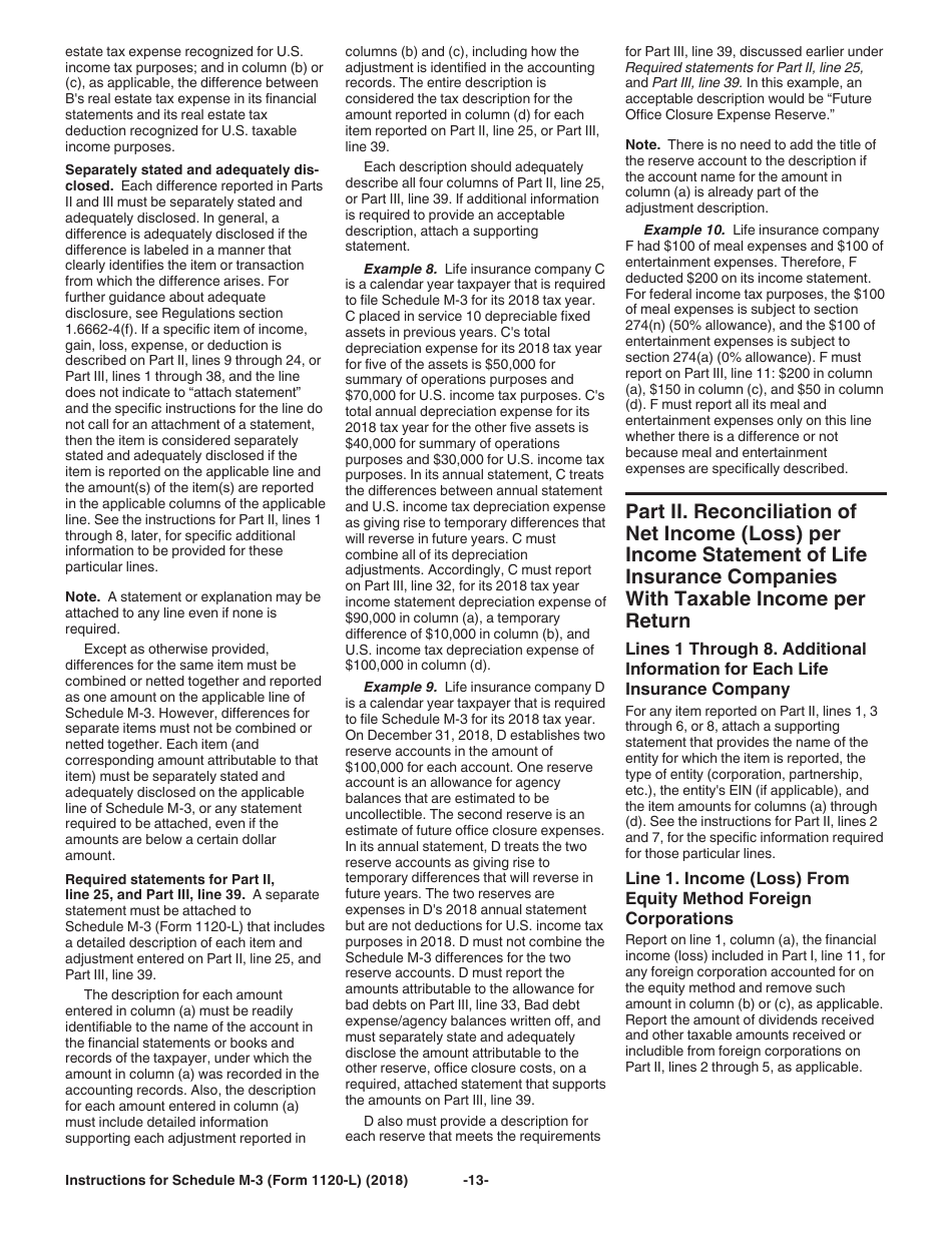 Instructions for IRS Form 1120-L Schedule M-3 Net Income (Loss) Reconciliation for U.S. Life Insurance Companies With Total Assets of $10 Million or More, Page 13