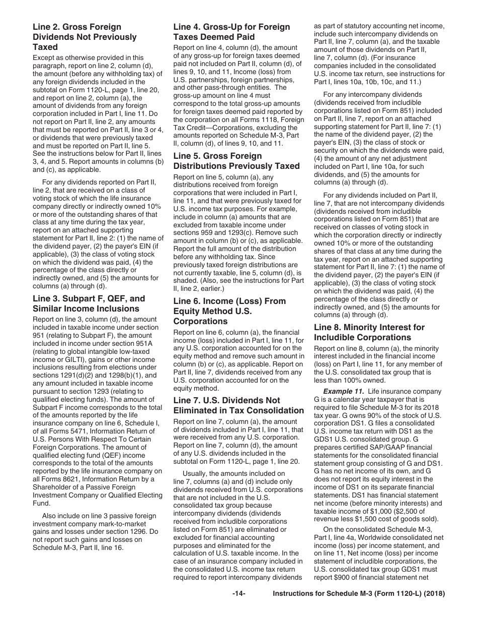 Instructions for IRS Form 1120-L Schedule M-3 Net Income (Loss) Reconciliation for U.S. Life Insurance Companies With Total Assets of $10 Million or More, Page 14