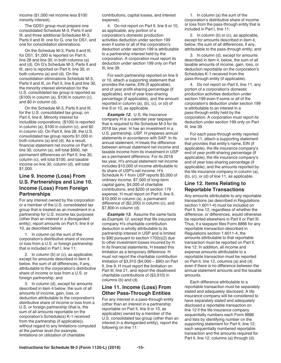 Instructions for IRS Form 1120-L Schedule M-3 Net Income (Loss) Reconciliation for U.S. Life Insurance Companies With Total Assets of $10 Million or More, Page 15