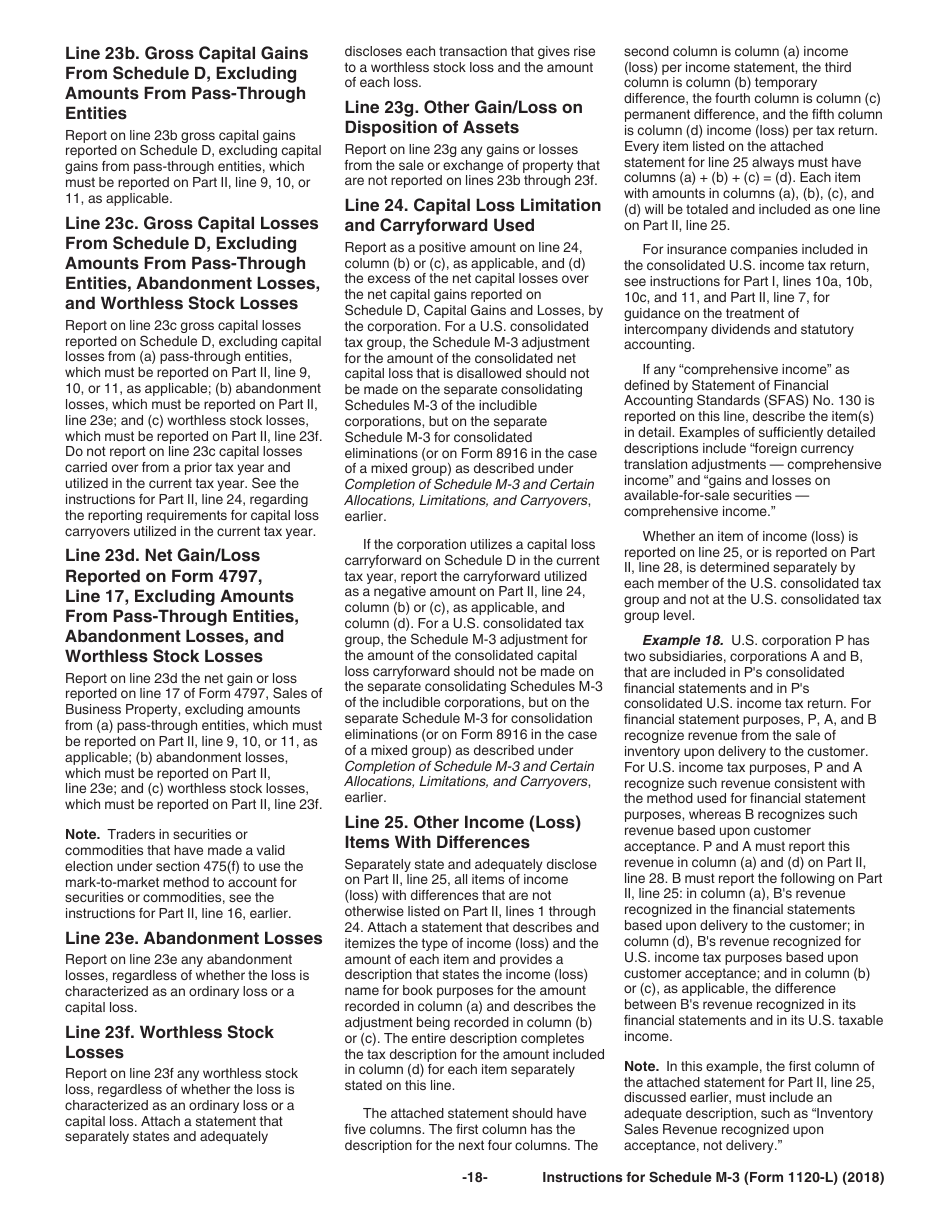 Instructions for IRS Form 1120-L Schedule M-3 Net Income (Loss) Reconciliation for U.S. Life Insurance Companies With Total Assets of $10 Million or More, Page 18