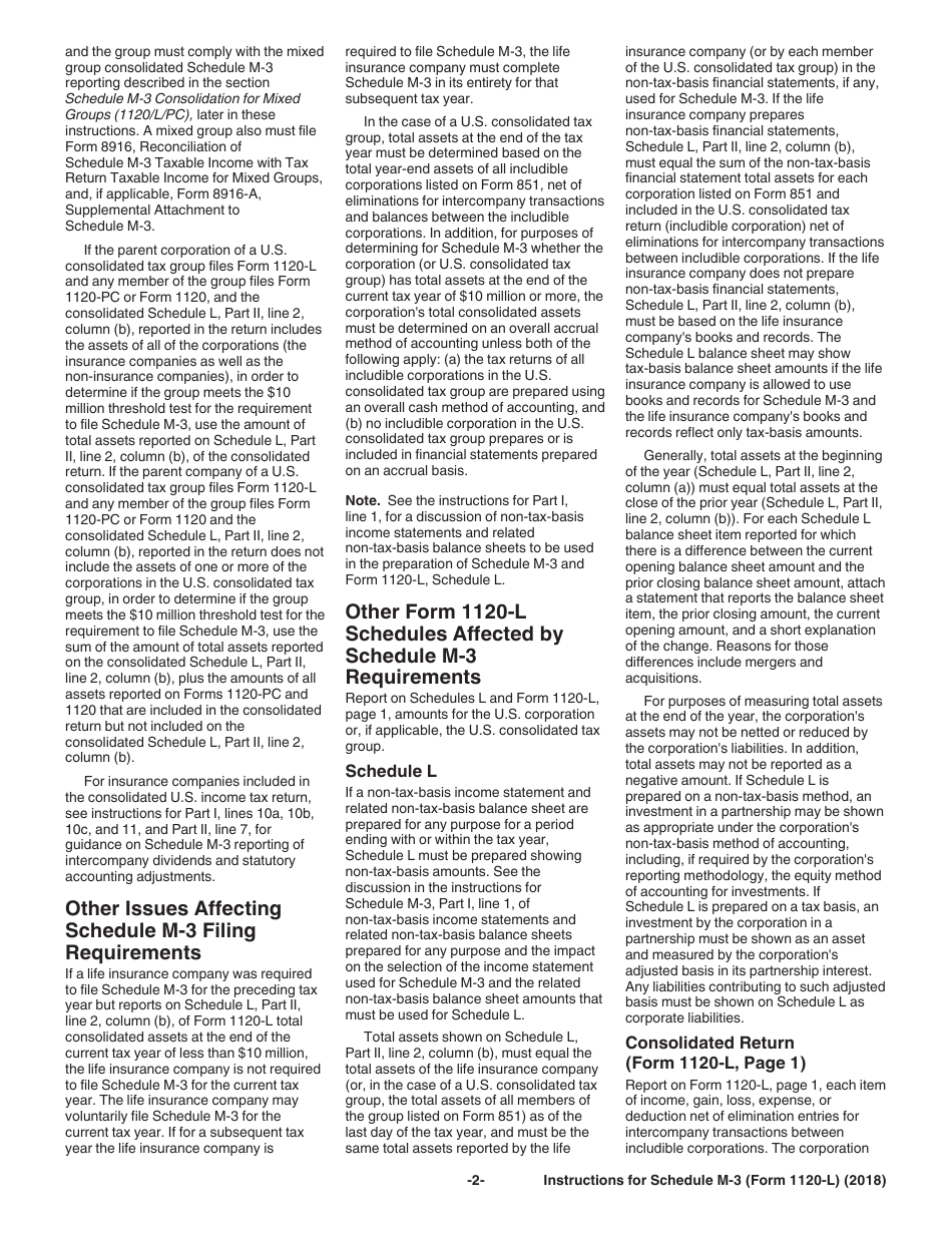 Instructions for IRS Form 1120-L Schedule M-3 Net Income (Loss) Reconciliation for U.S. Life Insurance Companies With Total Assets of $10 Million or More, Page 2