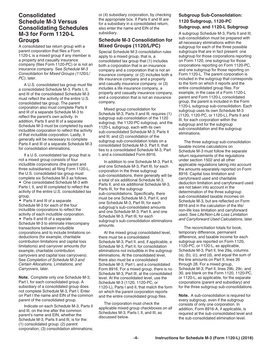 Instructions for IRS Form 1120-L Schedule M-3 Net Income (Loss) Reconciliation for U.S. Life Insurance Companies With Total Assets of $10 Million or More, Page 4