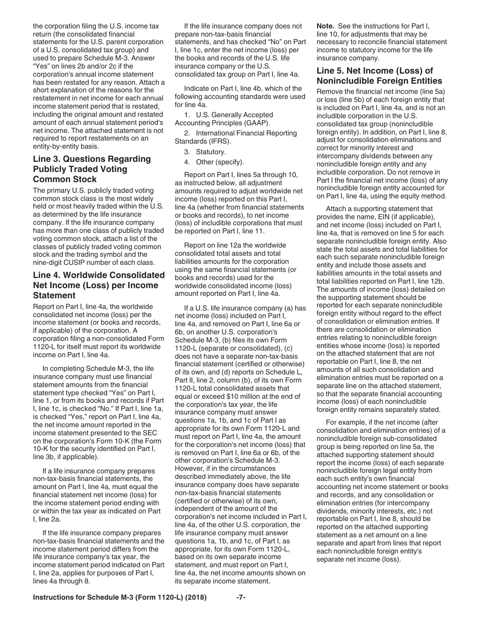 Instructions for IRS Form 1120-L Schedule M-3 Net Income (Loss) Reconciliation for U.S. Life Insurance Companies With Total Assets of $10 Million or More, Page 7
