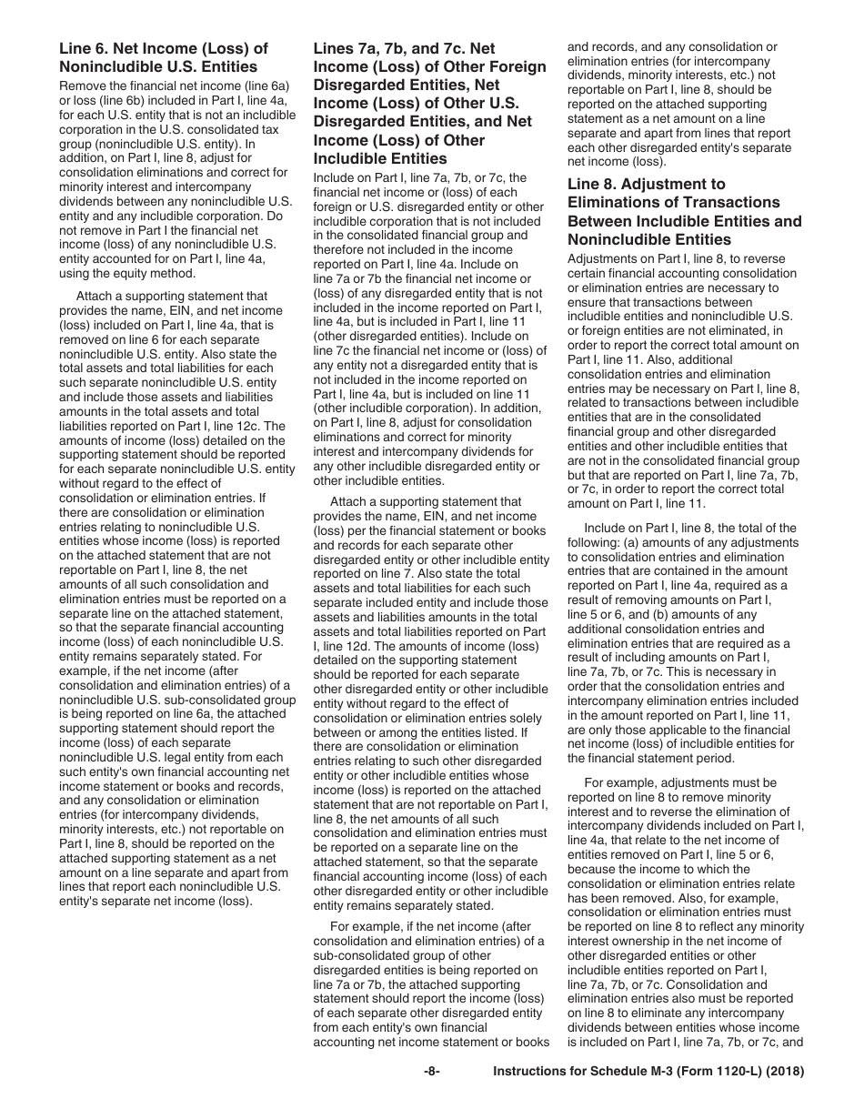 Instructions for IRS Form 1120-L Schedule M-3 Net Income (Loss) Reconciliation for U.S. Life Insurance Companies With Total Assets of $10 Million or More, Page 8