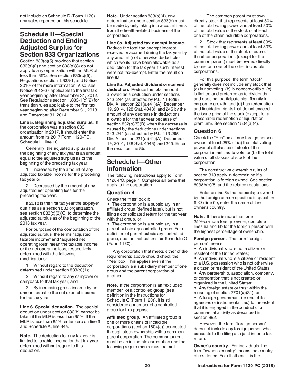 Instructions for IRS Form 1120-PC U.S. Property and Casualty Insurance Company Income Tax Return, Page 20