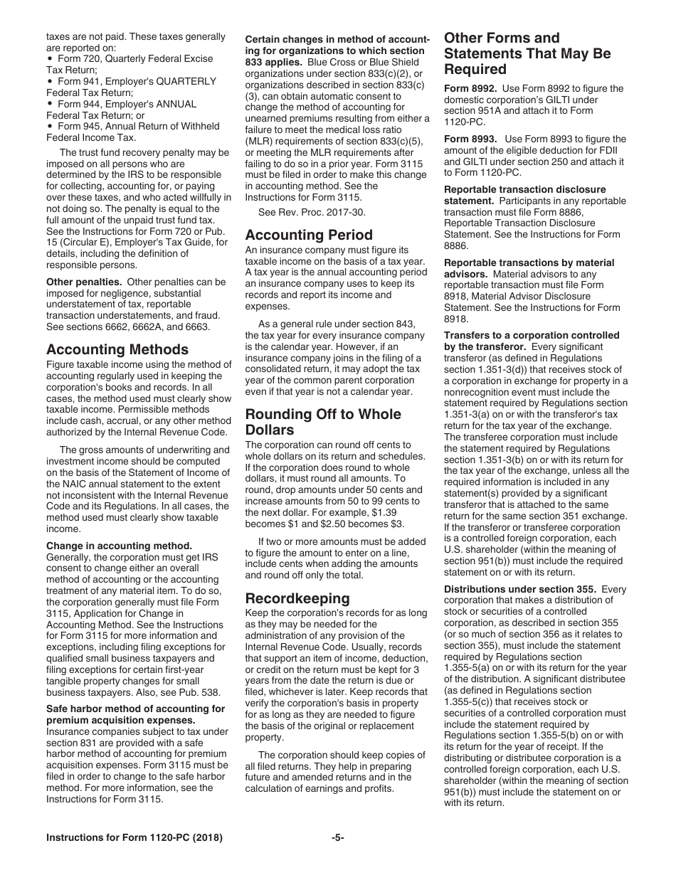 Instructions for IRS Form 1120-PC U.S. Property and Casualty Insurance Company Income Tax Return, Page 5
