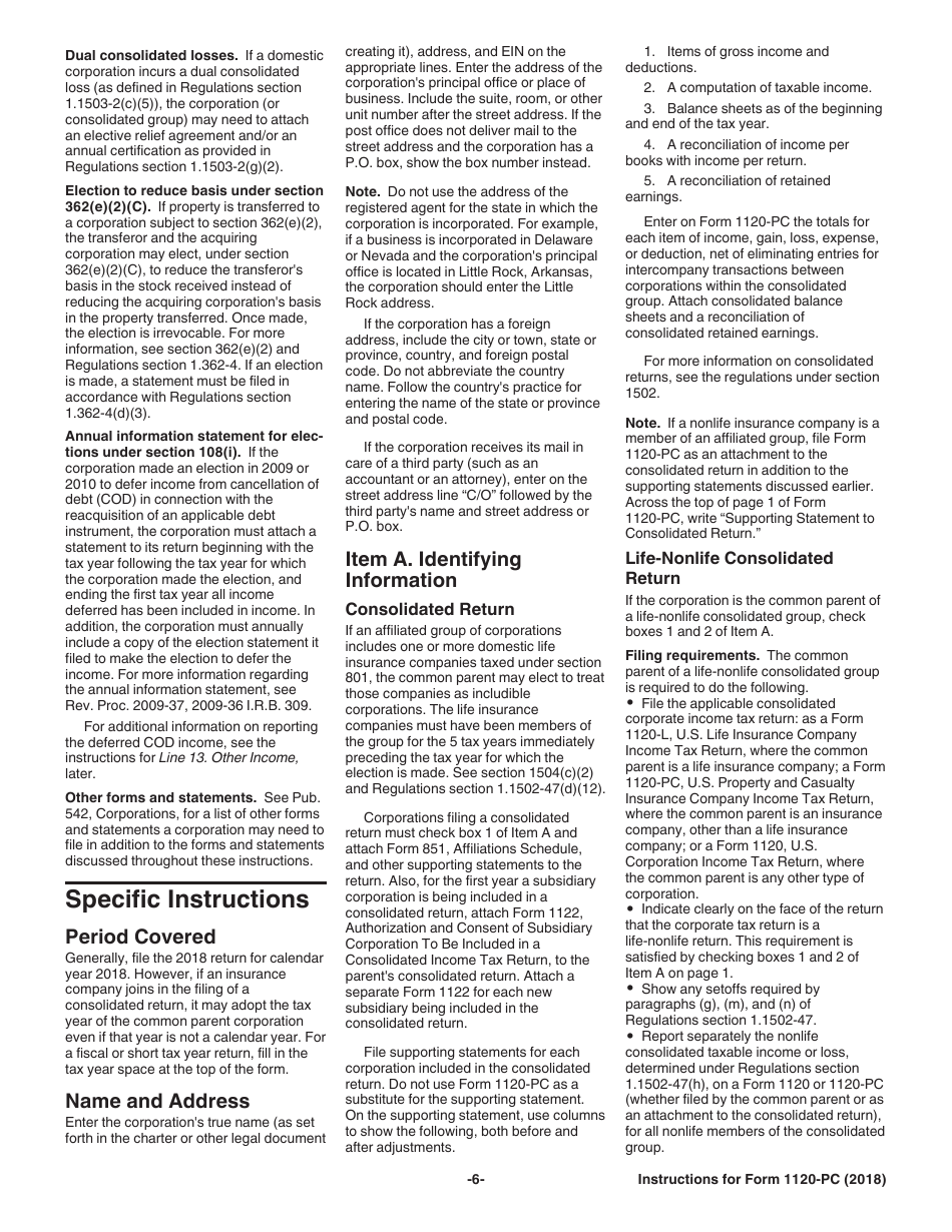 Instructions for IRS Form 1120-PC U.S. Property and Casualty Insurance Company Income Tax Return, Page 6
