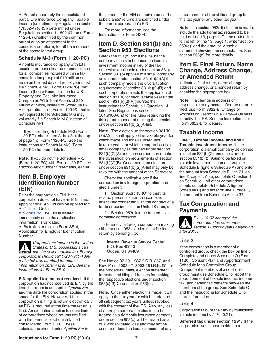Instructions for IRS Form 1120-PC U.S. Property and Casualty Insurance Company Income Tax Return, Page 7