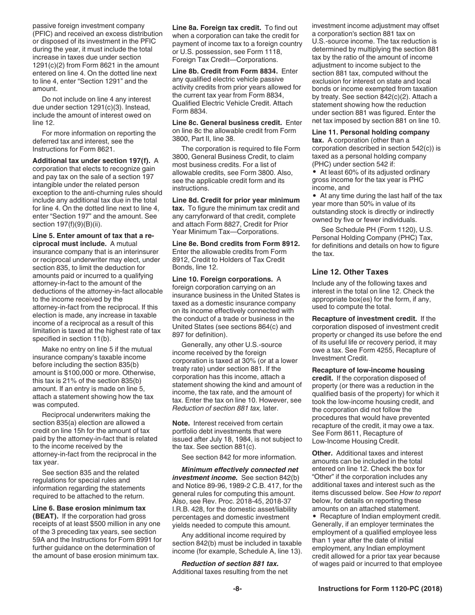 Instructions for IRS Form 1120-PC U.S. Property and Casualty Insurance Company Income Tax Return, Page 8