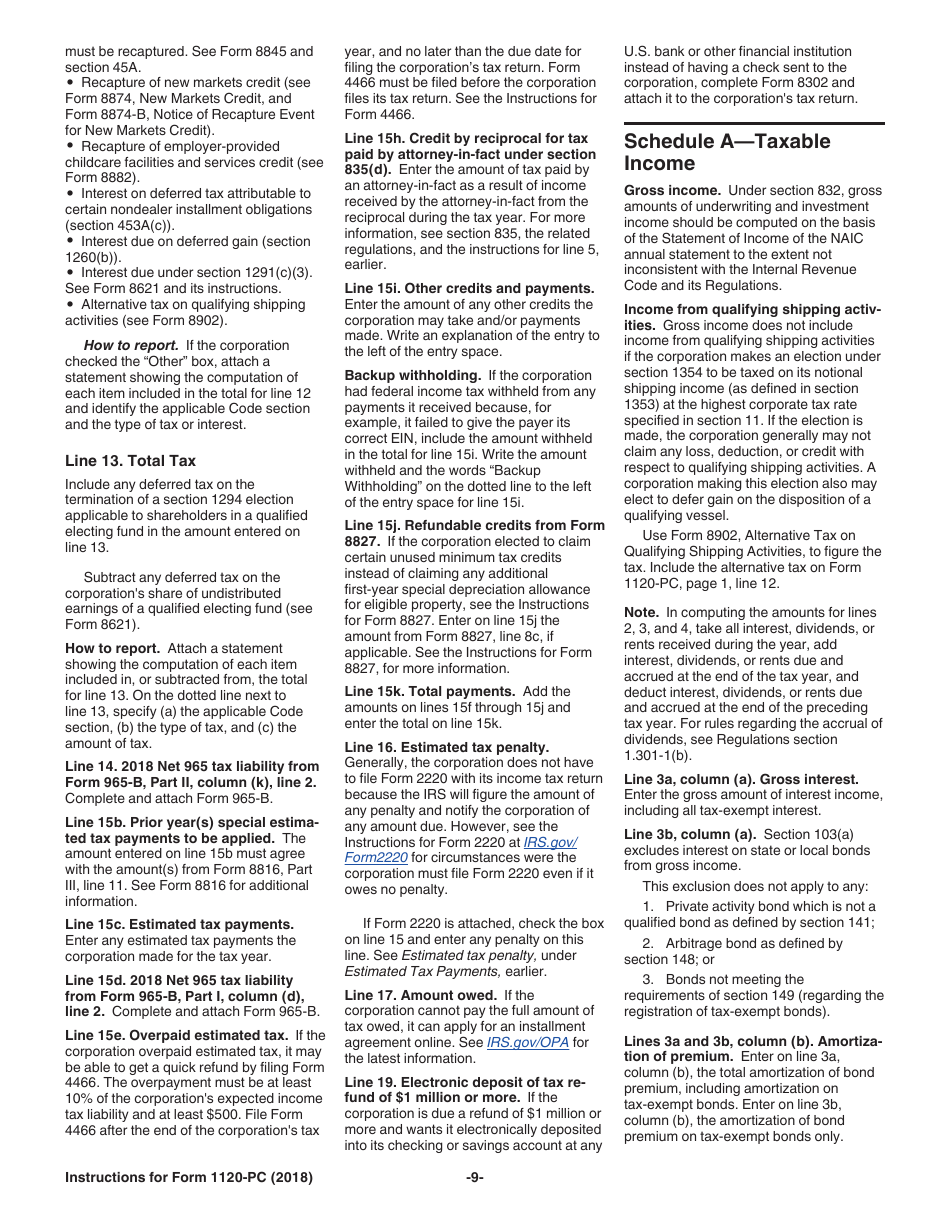 Instructions for IRS Form 1120-PC U.S. Property and Casualty Insurance Company Income Tax Return, Page 9