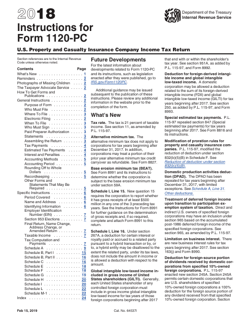 IRS Form 1120-PC 2018 Printable Pdf