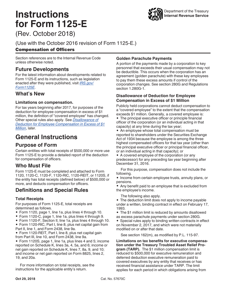 Instructions for IRS Form 1125-E Compensation of Officers, Page 1