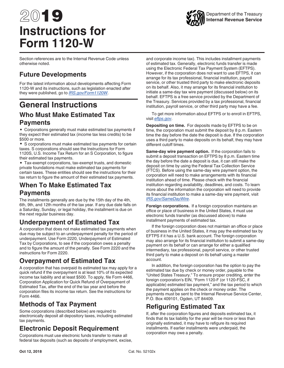Instructions for IRS Form 1120-W Estimated Tax for Corporations, Page 1