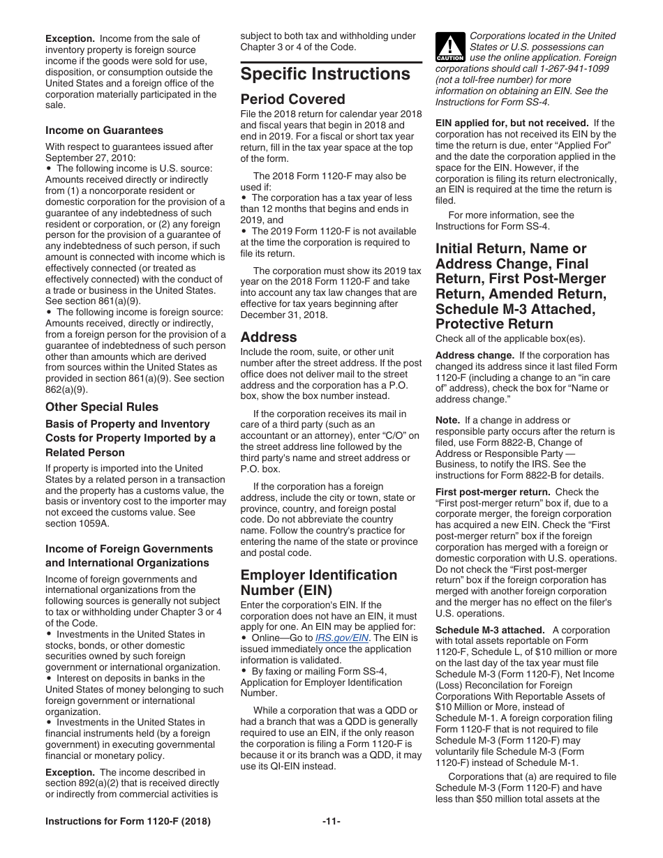 Instructions for IRS Form 1120-F U.S. Income Tax Return of a Foreign Corporation, Page 11