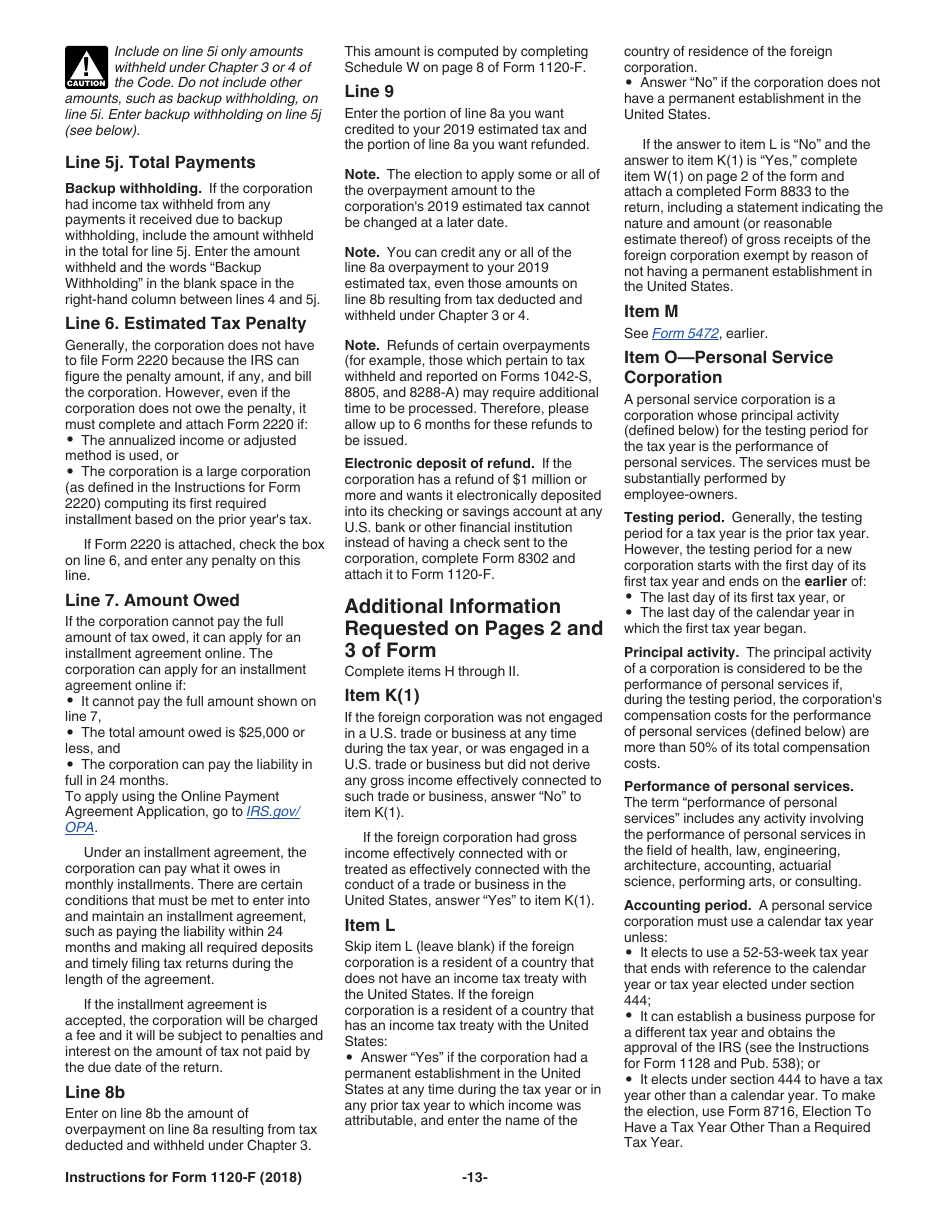 Instructions for IRS Form 1120-F U.S. Income Tax Return of a Foreign Corporation, Page 13