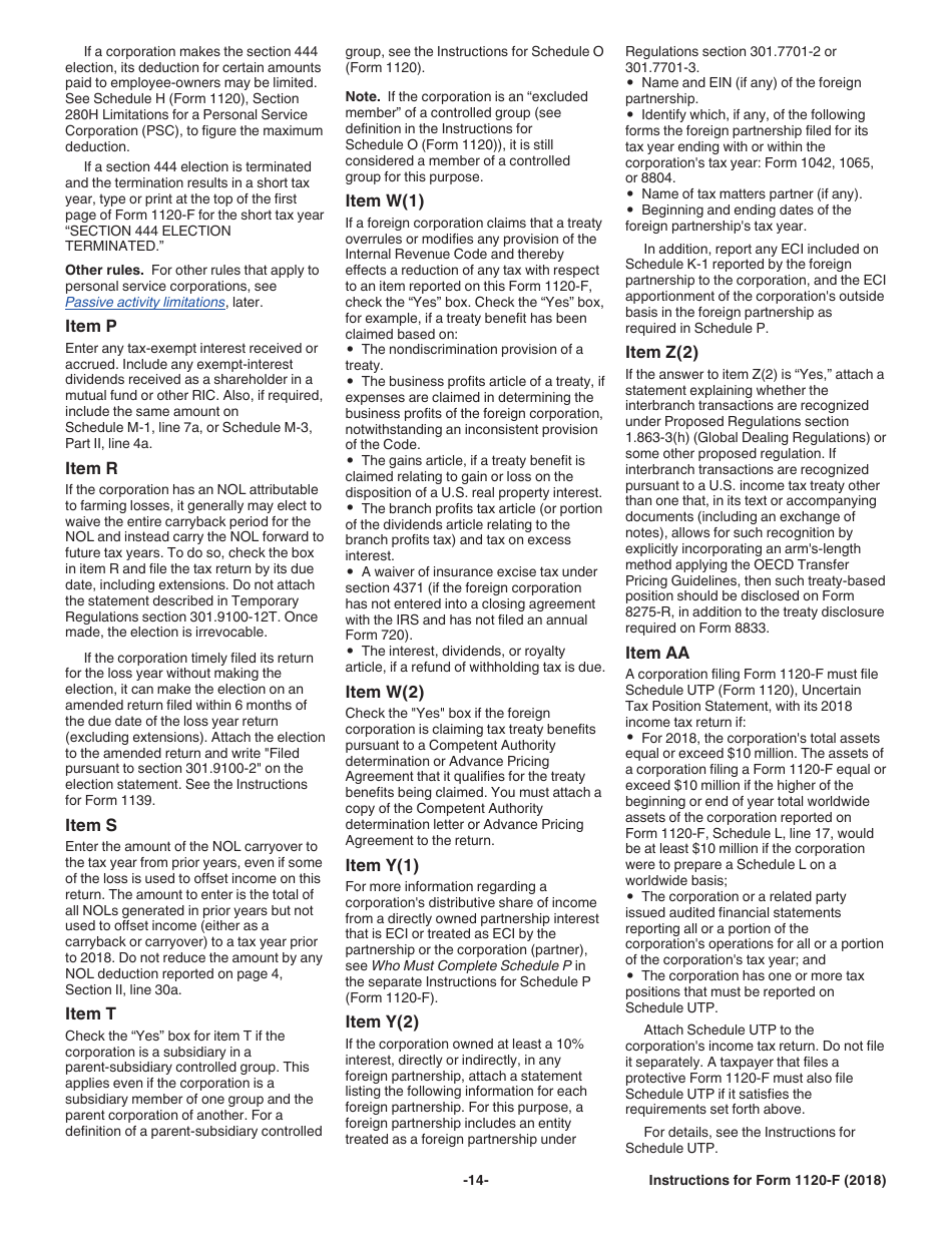 Instructions for IRS Form 1120-F U.S. Income Tax Return of a Foreign Corporation, Page 14