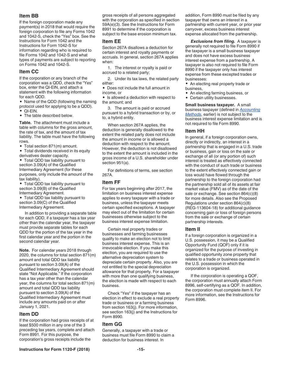 Instructions for IRS Form 1120-F U.S. Income Tax Return of a Foreign Corporation, Page 15