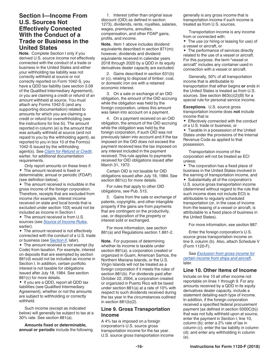 Instructions for IRS Form 1120-F U.S. Income Tax Return of a Foreign Corporation, Page 16