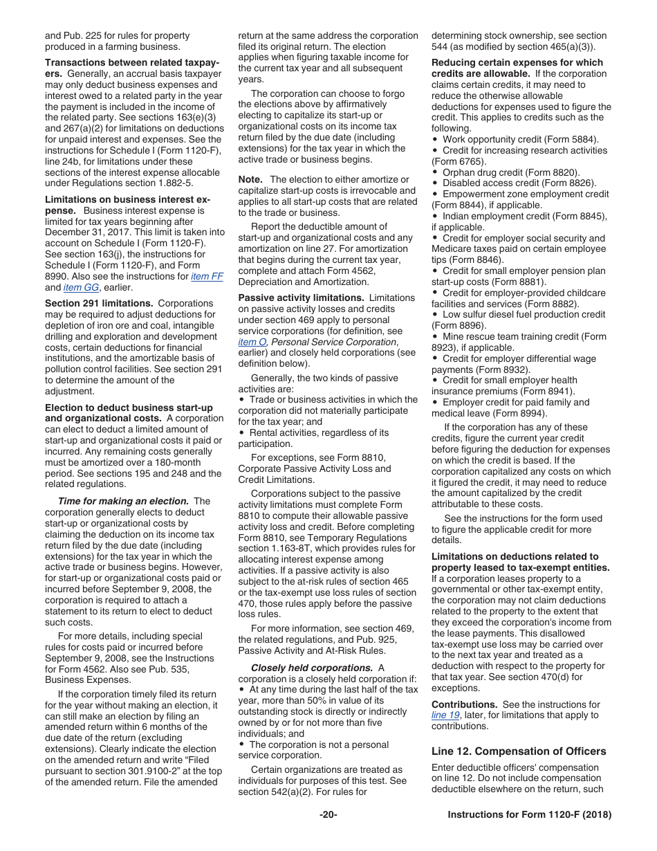 Instructions for IRS Form 1120-F U.S. Income Tax Return of a Foreign Corporation, Page 20