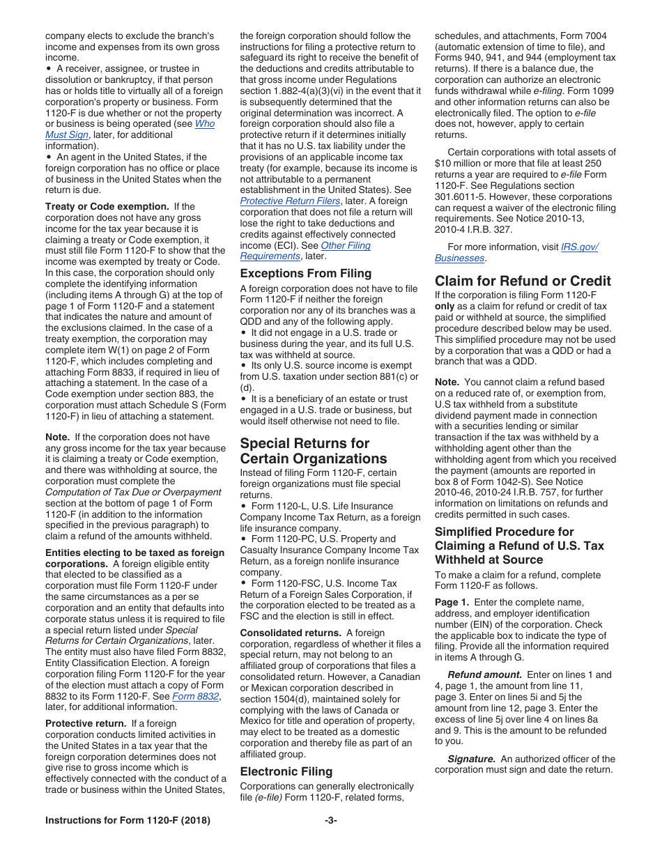 Instructions for IRS Form 1120-F U.S. Income Tax Return of a Foreign Corporation, Page 3