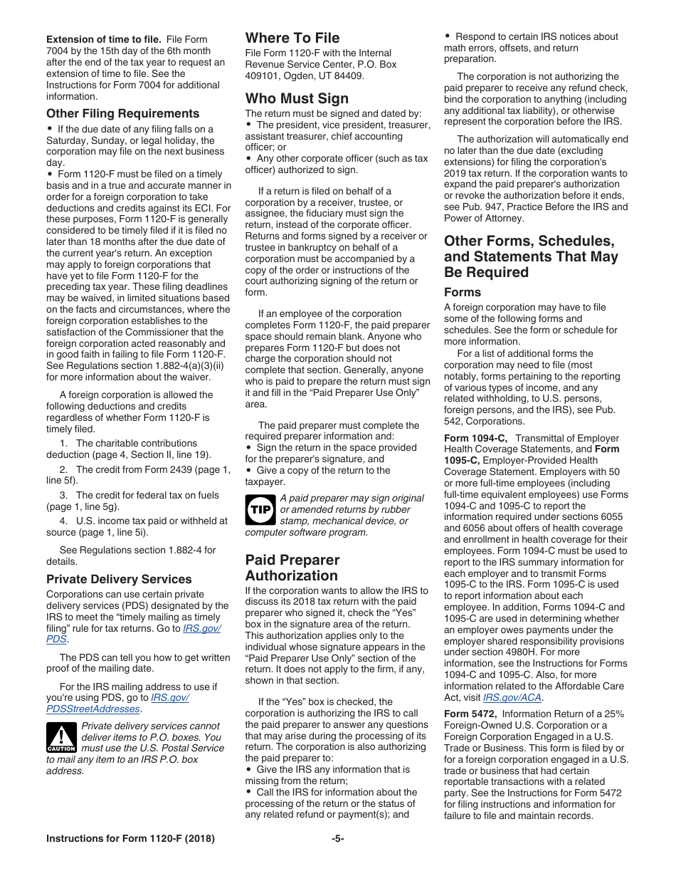 Instructions for IRS Form 1120-F U.S. Income Tax Return of a Foreign Corporation, Page 5