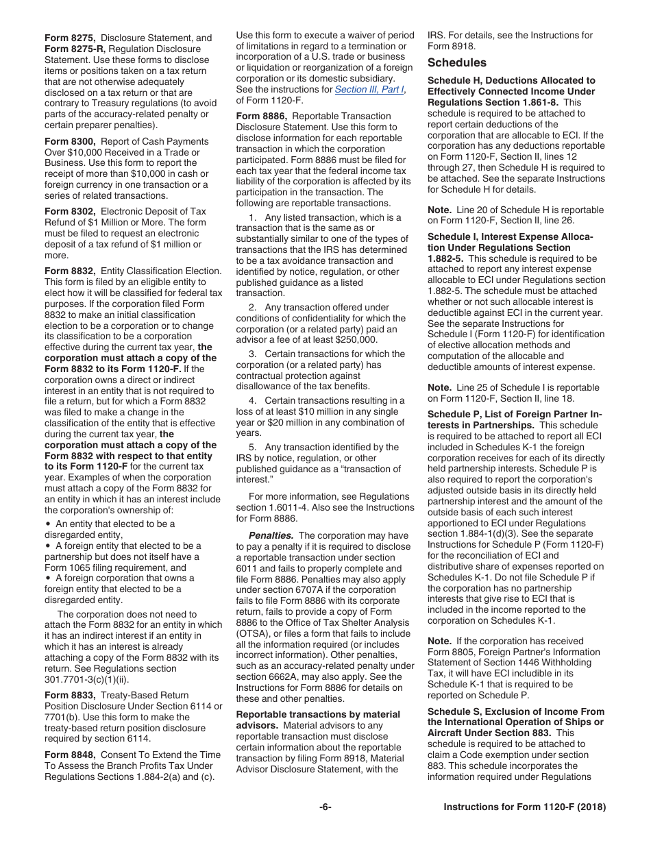 Instructions for IRS Form 1120-F U.S. Income Tax Return of a Foreign Corporation, Page 6