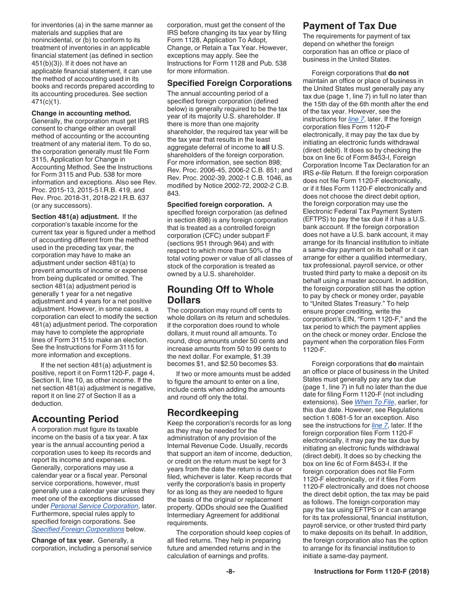 Instructions for IRS Form 1120-F U.S. Income Tax Return of a Foreign Corporation, Page 8