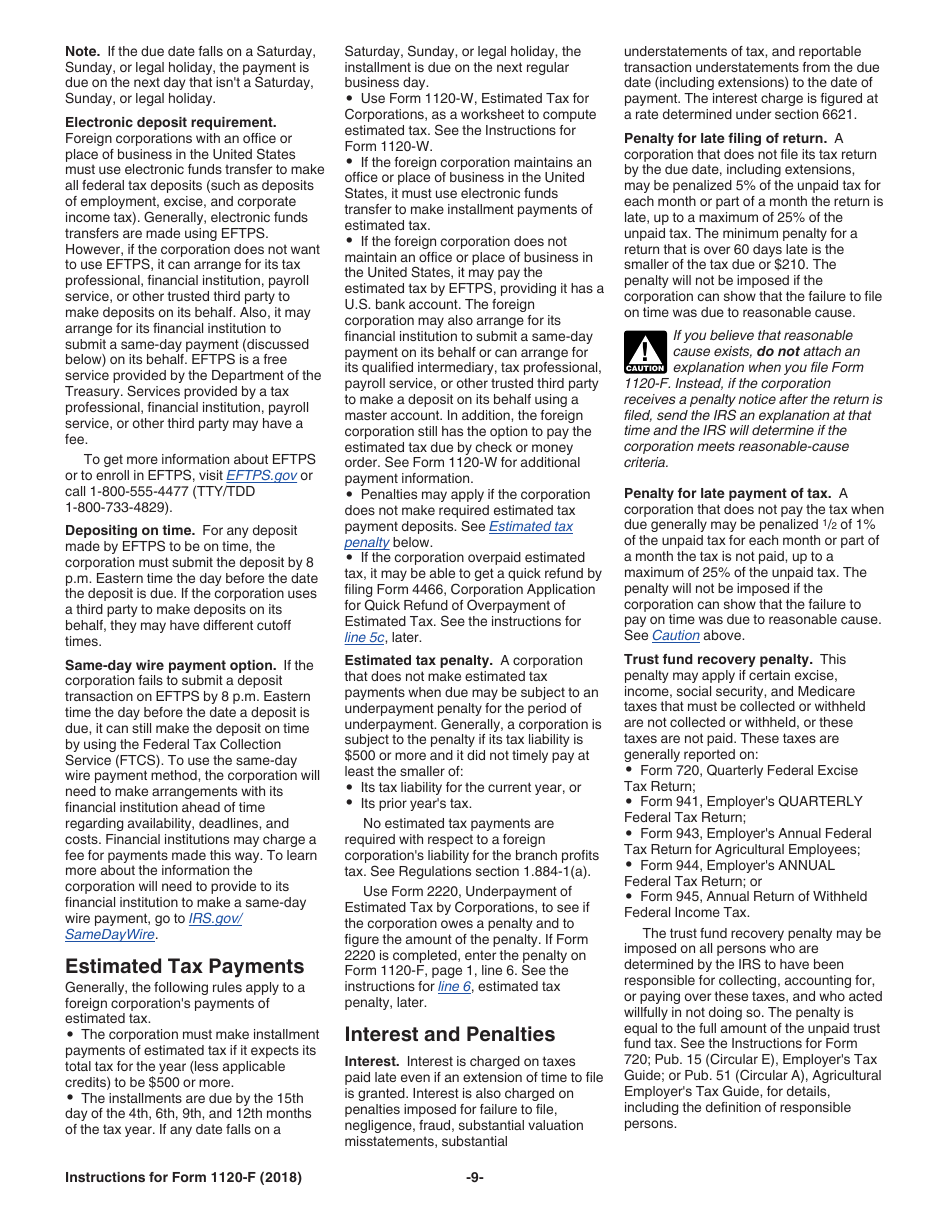 Instructions for IRS Form 1120-F U.S. Income Tax Return of a Foreign Corporation, Page 9